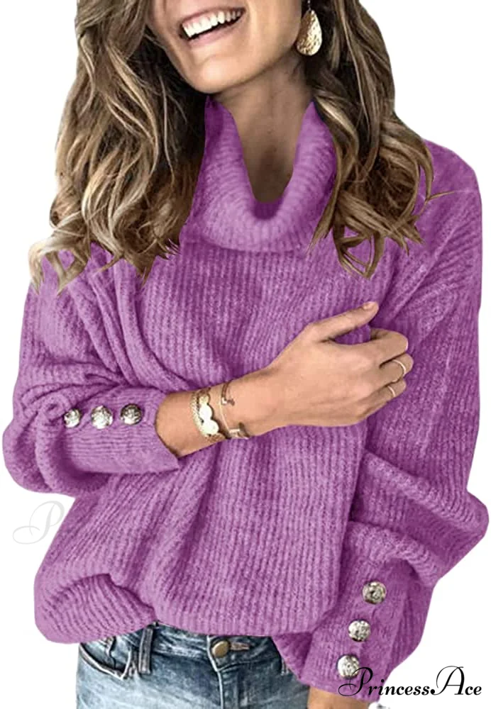 Women's Oversized Turtleneck Chunky Pullover Sweaters - Image 9