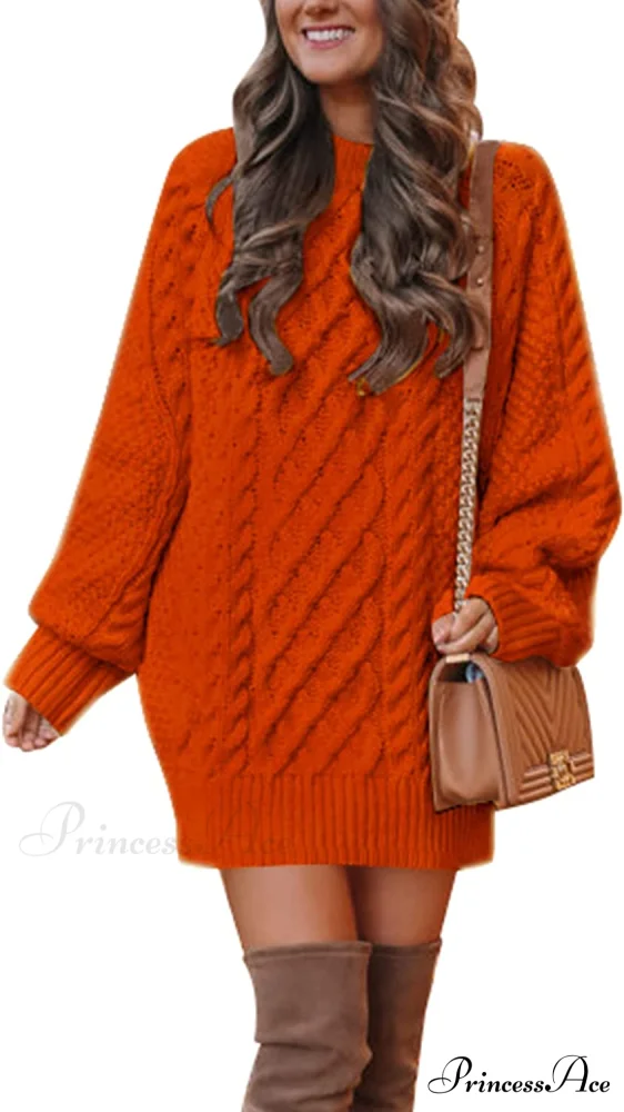 Women's Crewneck Long Sleeve Cable Knit Sweater Dress - Image 10