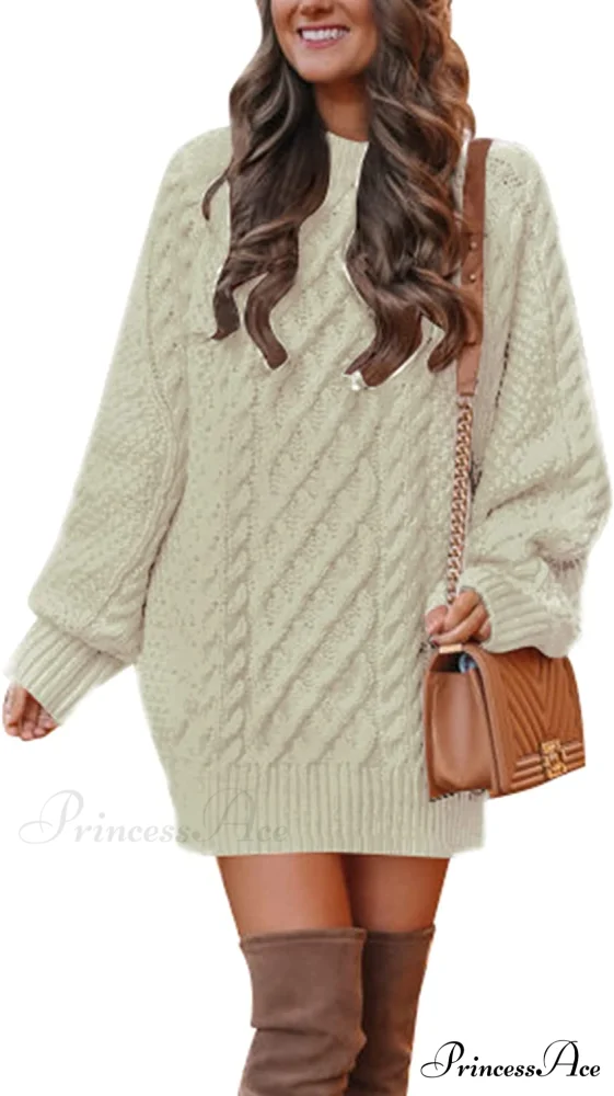 Women's Crewneck Long Sleeve Cable Knit Sweater Dress - Image 11