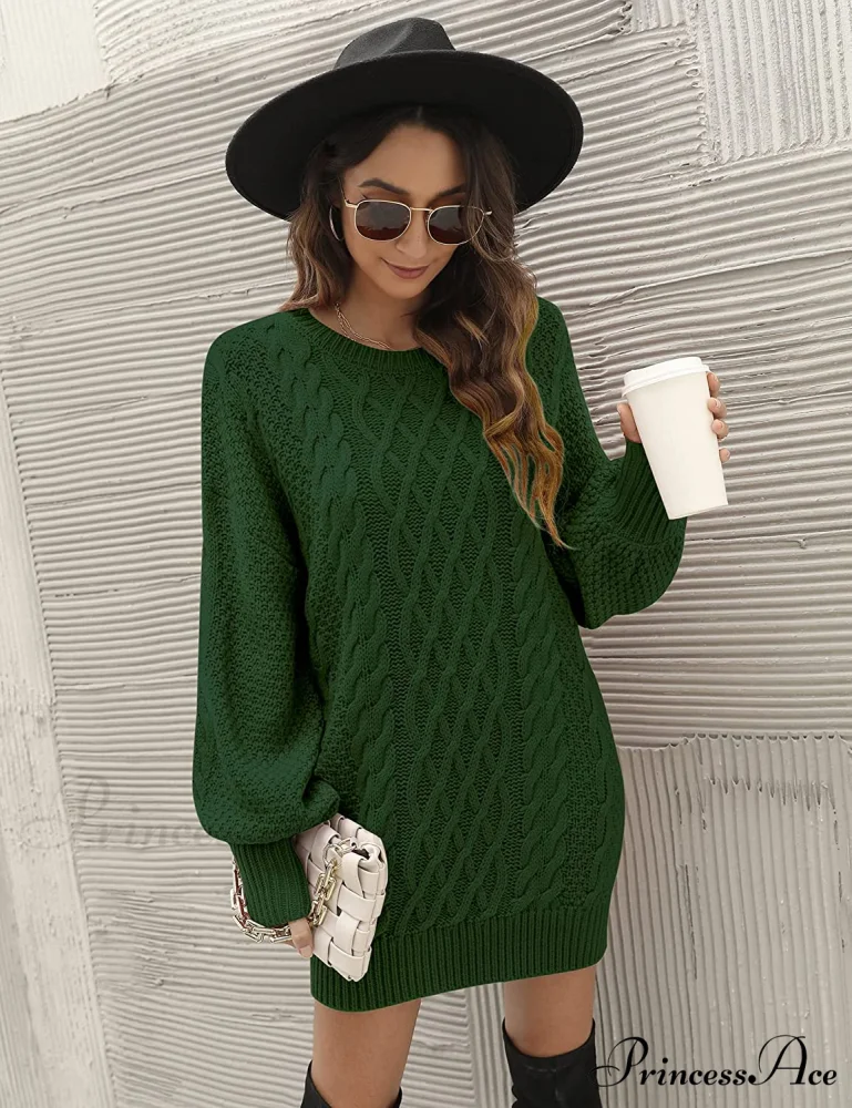 Women's Crewneck Long Sleeve Cable Knit Sweater Dress - Image 5