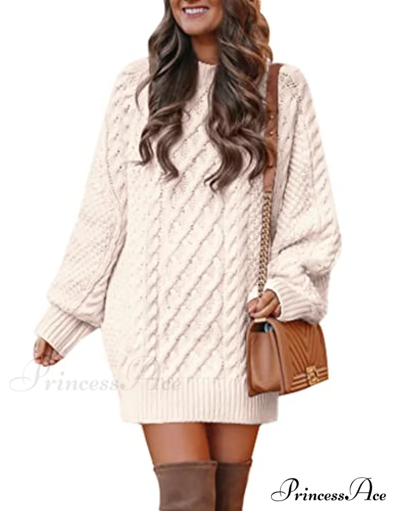 Women's Crewneck Long Sleeve Cable Knit Sweater Dress - Image 6