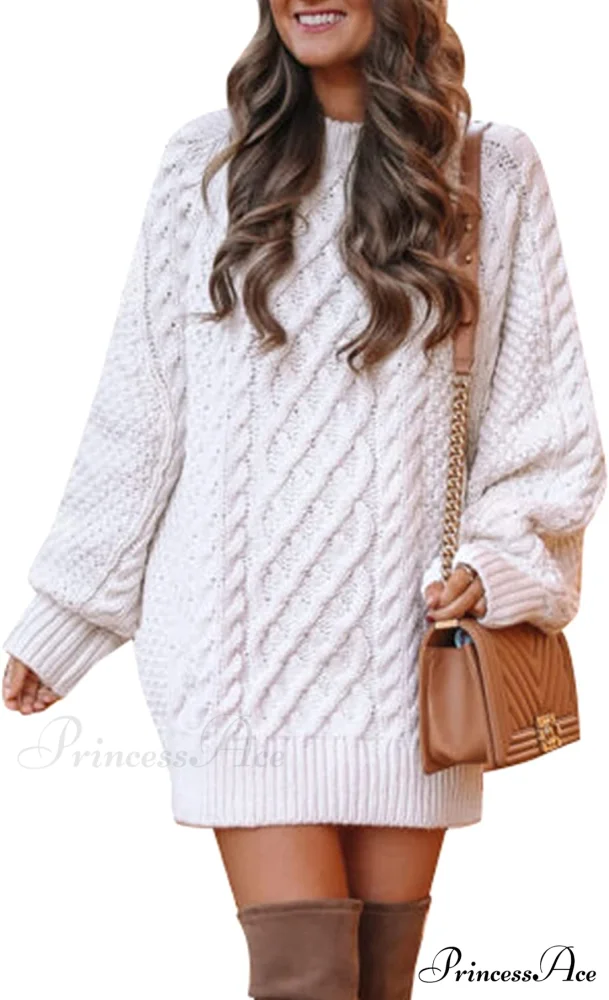 Women's Crewneck Long Sleeve Cable Knit Sweater Dress - Image 7