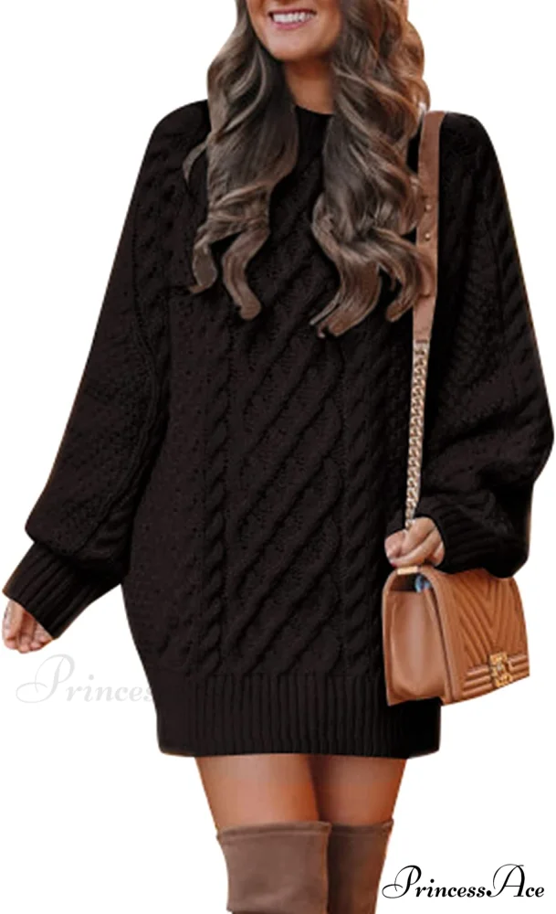Women's Crewneck Long Sleeve Cable Knit Sweater Dress - Image 8