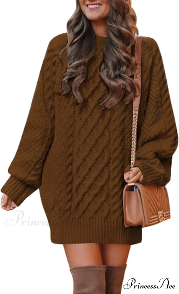 Women's Crewneck Long Sleeve Cable Knit Sweater Dress - Image 9