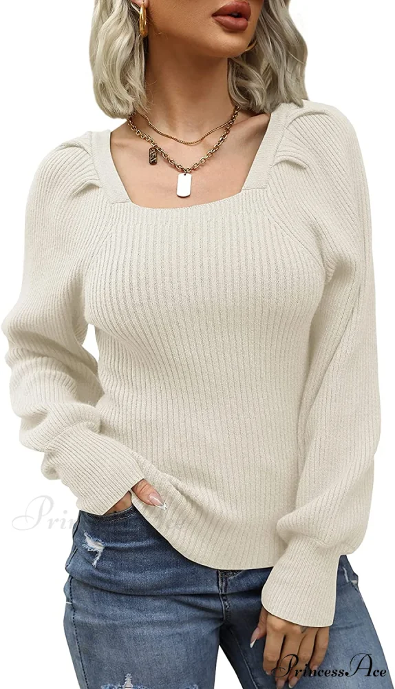 Women's Square Neck Long Lantern Sleeve Sweater - Image 6
