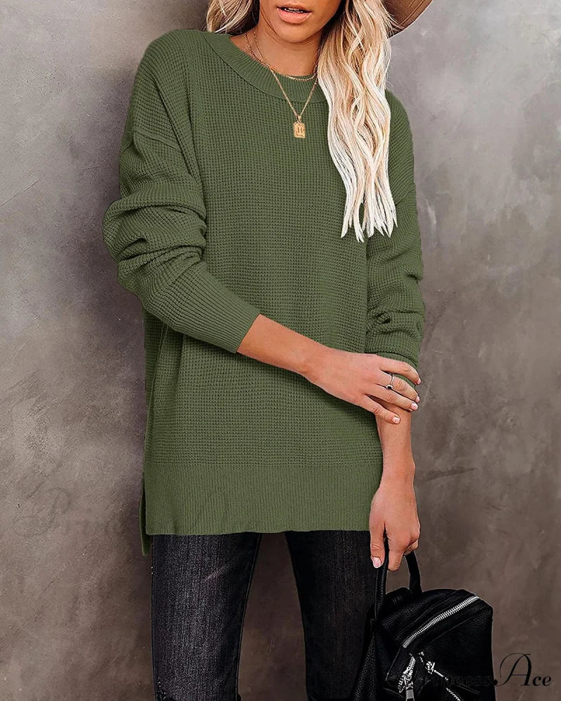 Womens Fall Sweater Crew Neck Long Sleeve Pullover Sweaters - Image 3