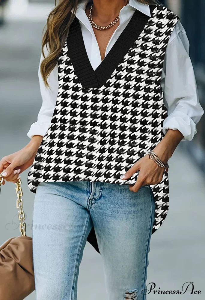 Women's Oversized V Neck Knit Sweater Vest Tunic Sleeveless Pullover Top - Image 4