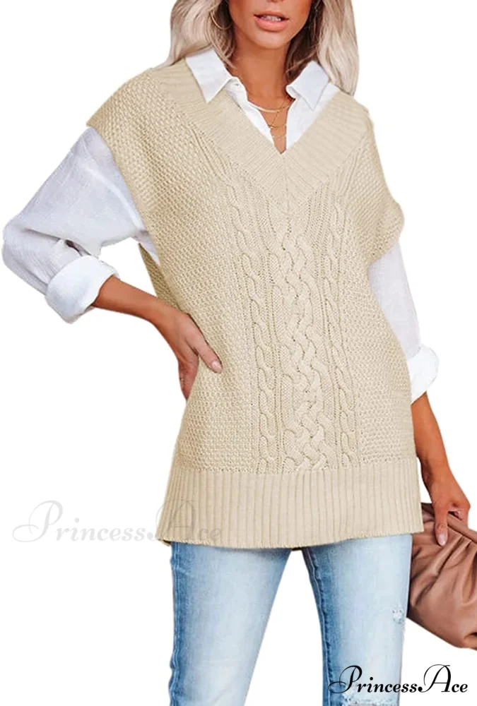 Women's Oversized V Neck Knit Sweater Vest Tunic Sleeveless Pullover Top - Image 7