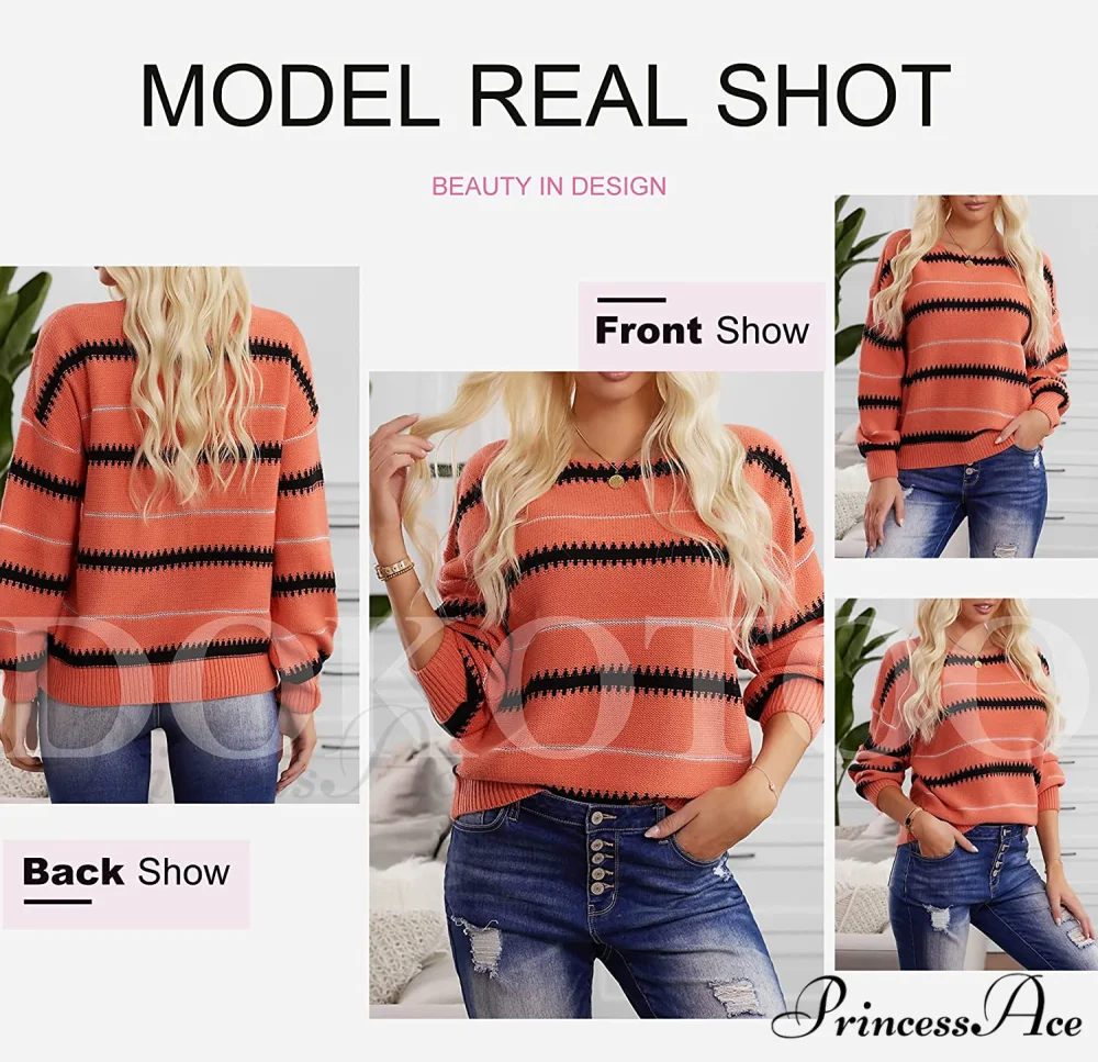 Womens Long Sleeve Crewneck Pullover Knit Jumper Tops - Image 3