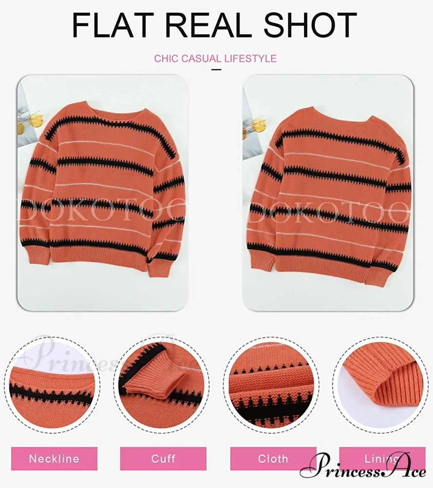 Womens Long Sleeve Crewneck Pullover Knit Jumper Tops - Image 4
