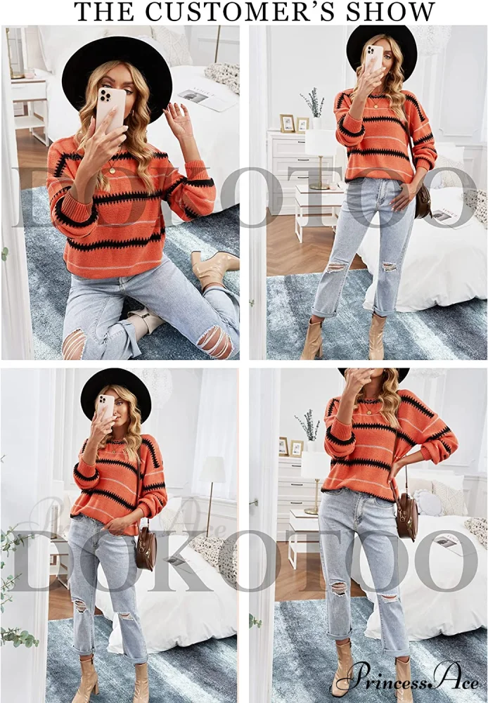 Womens Long Sleeve Crewneck Pullover Knit Jumper Tops - Image 5