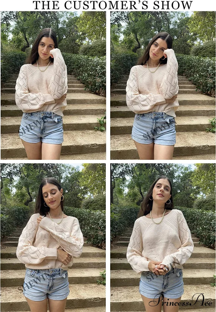 Women's Casual Long Sleeve Crewneck Crochet Sweater - Image 4