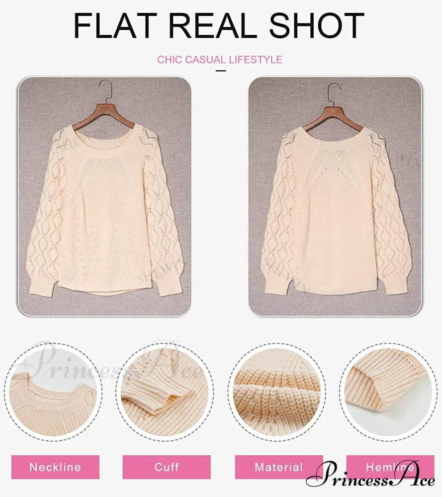 Women's Casual Long Sleeve Crewneck Crochet Sweater - Image 5
