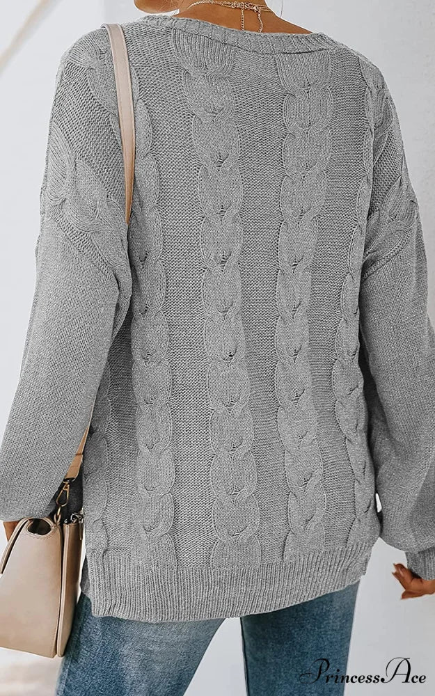 Women's Casual Long Sleeve Deep V Neck Wrap Pullover Sweater - Image 5
