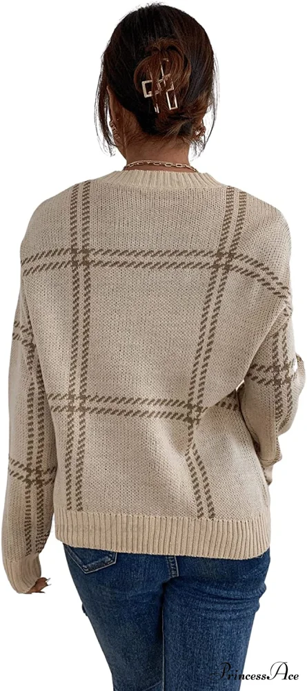 Women's Plaid Long Sleeve Crewneck Pullover Top Sweater - Image 2