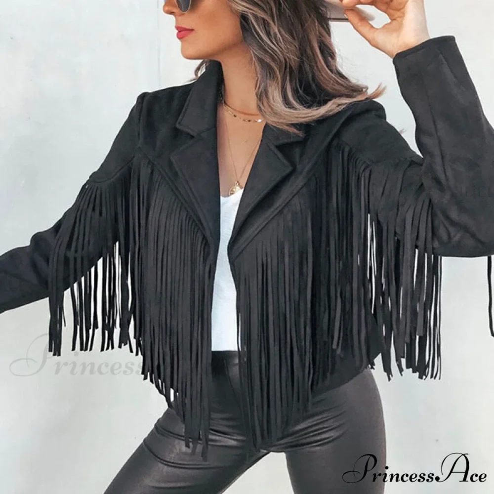 Turn Down Collar Tassel Coat - Image 3