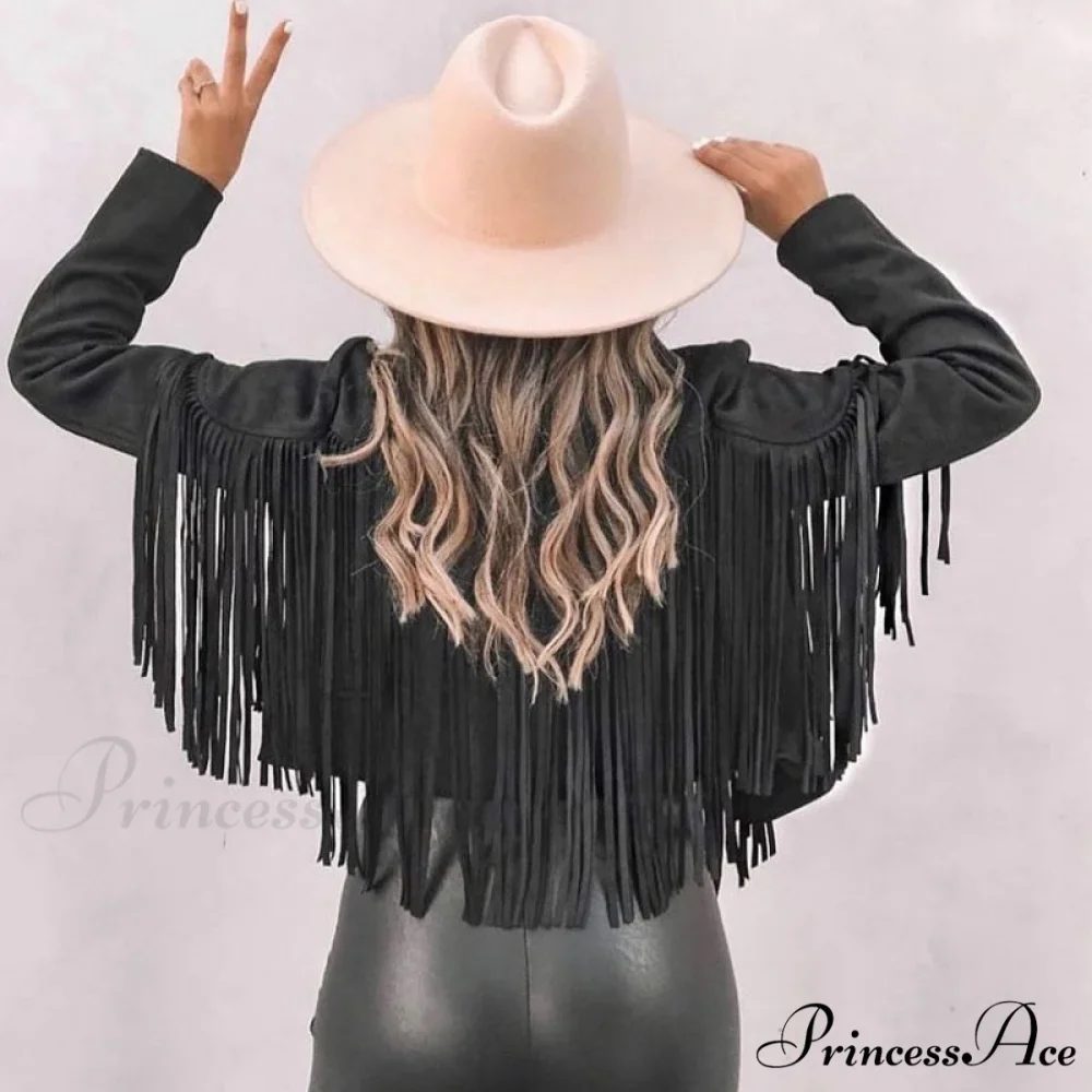 Turn Down Collar Tassel Coat - Image 4