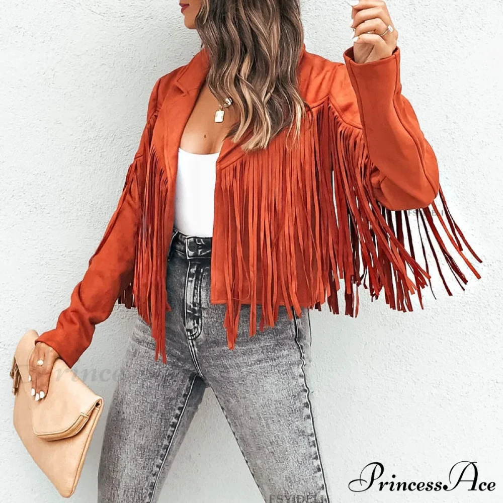 Turn Down Collar Tassel Coat - Image 5