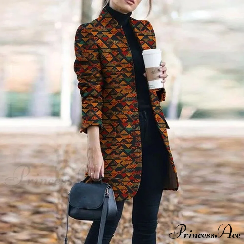 Plaid Printing Long Thin Coat - Image 11