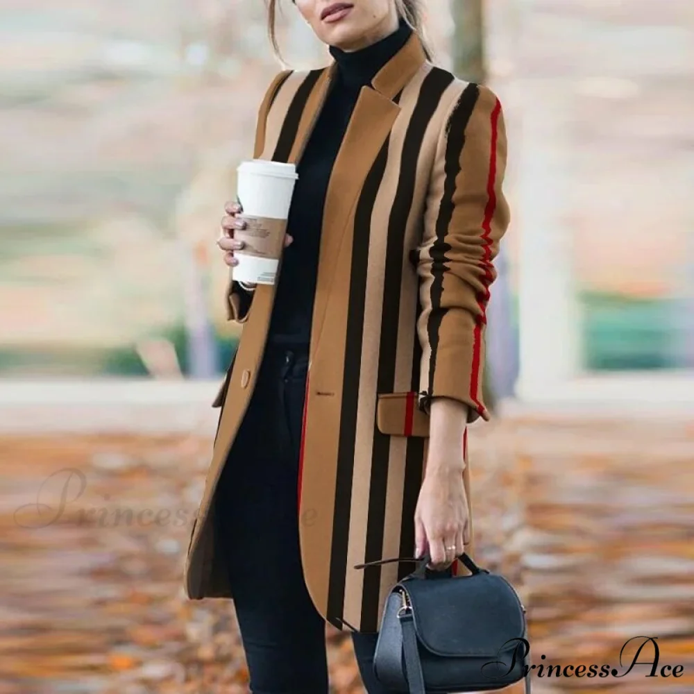 Plaid Printing Long Thin Coat - Image 17