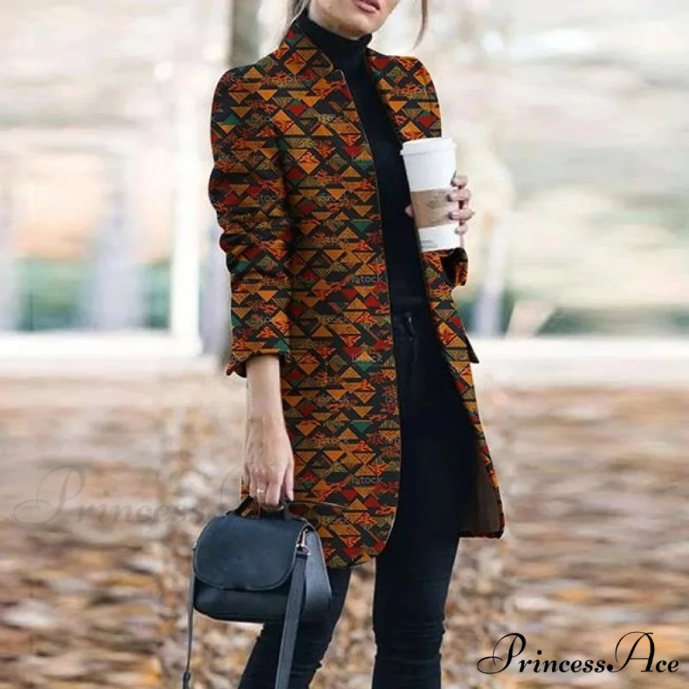 Plaid Printing Long Thin Coat - Image 5