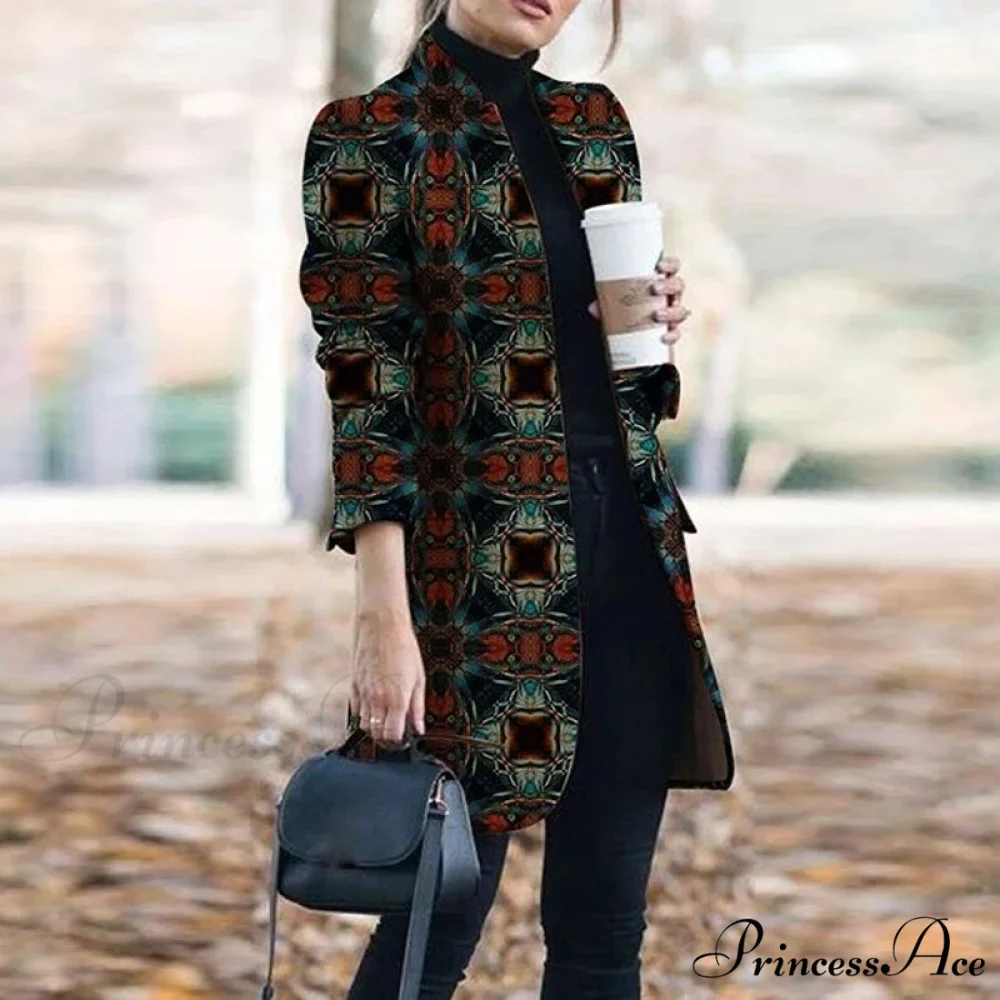 Plaid Printing Long Thin Coat - Image 9