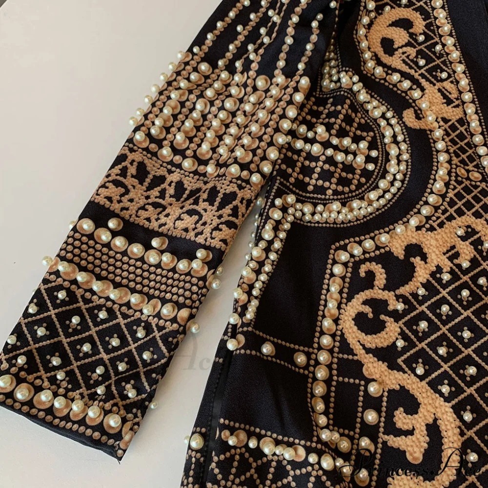 Beading Design Long Sleeve Vintage Coat - Image 3
