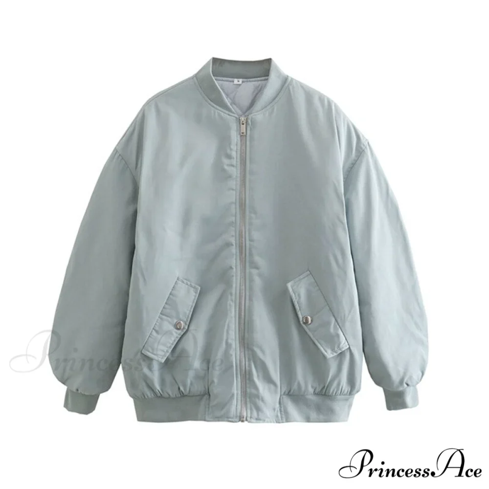 Fashion Zipper Loose Green Bomber Varsity Coat - Image 10