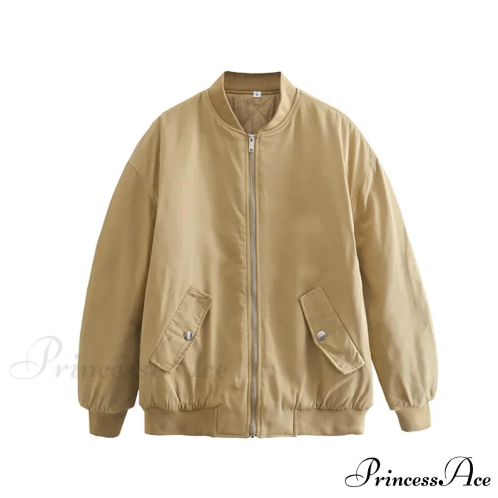 Fashion Zipper Loose Green Bomber Varsity Coat - Image 12