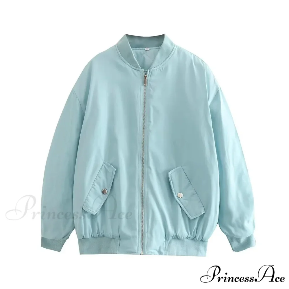 Fashion Zipper Loose Green Bomber Varsity Coat - Image 9
