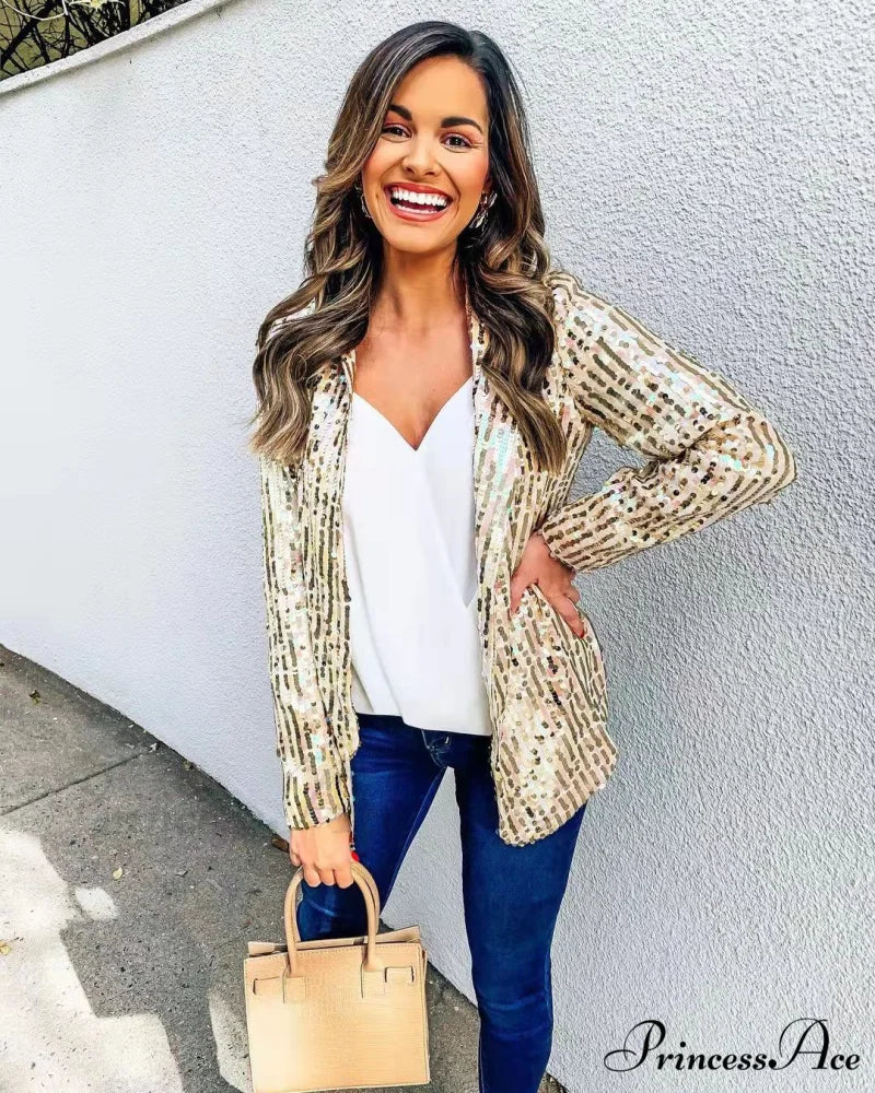 Black Sequin Shinny Shirt Coat - Image 6