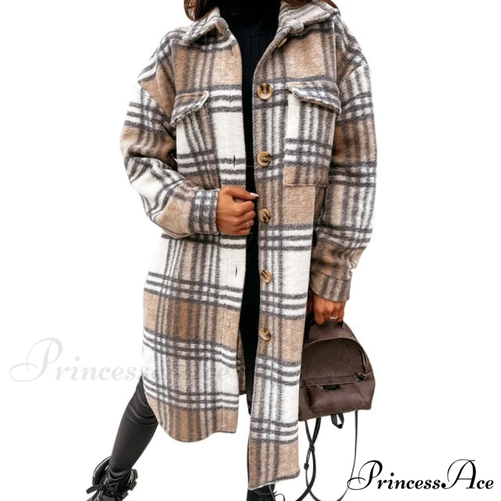 Plaid Long Blouses Coat - Image 4