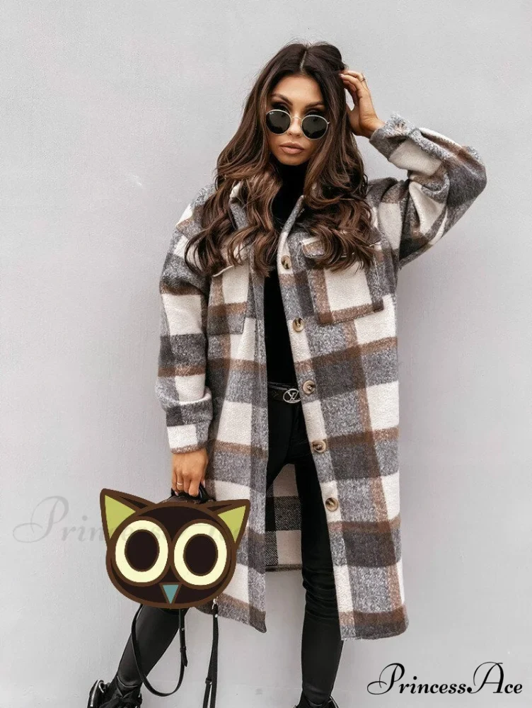 Plaid Long Blouses Coat - Image 9