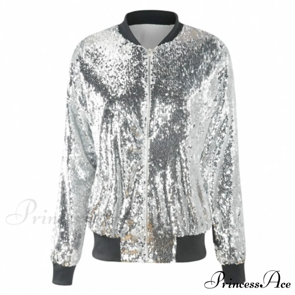 Sequin Green Bomber Zipper Coat - Image 4