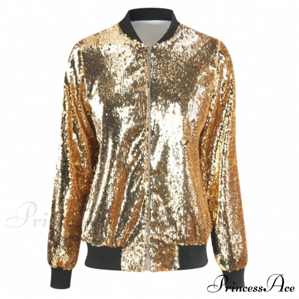 Sequin Green Bomber Zipper Coat - Image 8
