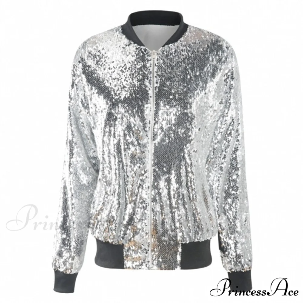 Sequin Green Bomber Zipper Coat - Image 9