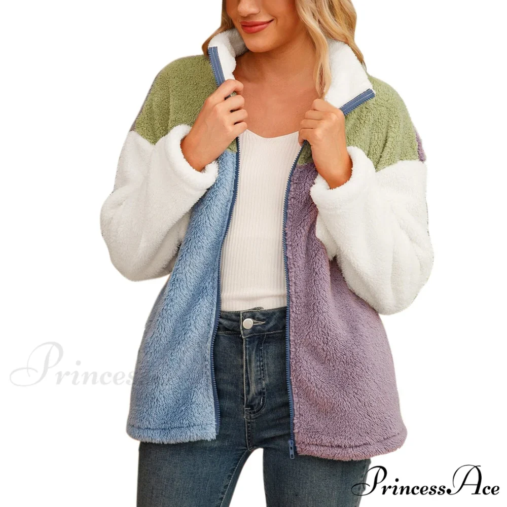 Fleece Fuzzy Faux Shearling Zipper Coat - Image 2