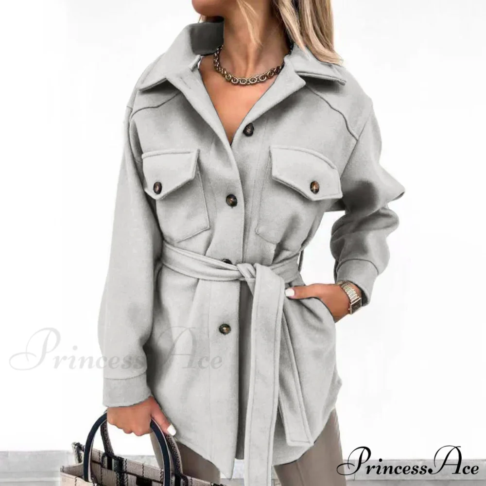 Casual Lapel With Belt Mid Long Coat - Image 2