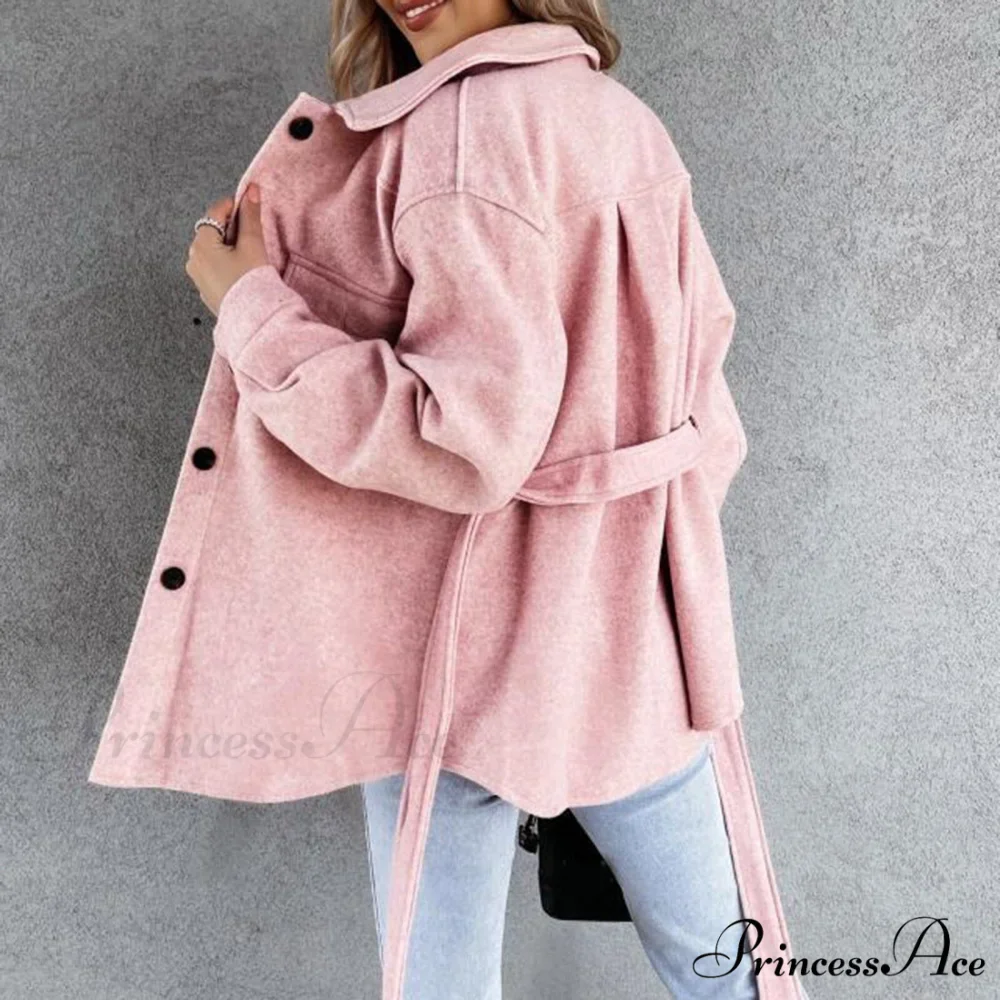 Casual Lapel With Belt Mid Long Coat - Image 5
