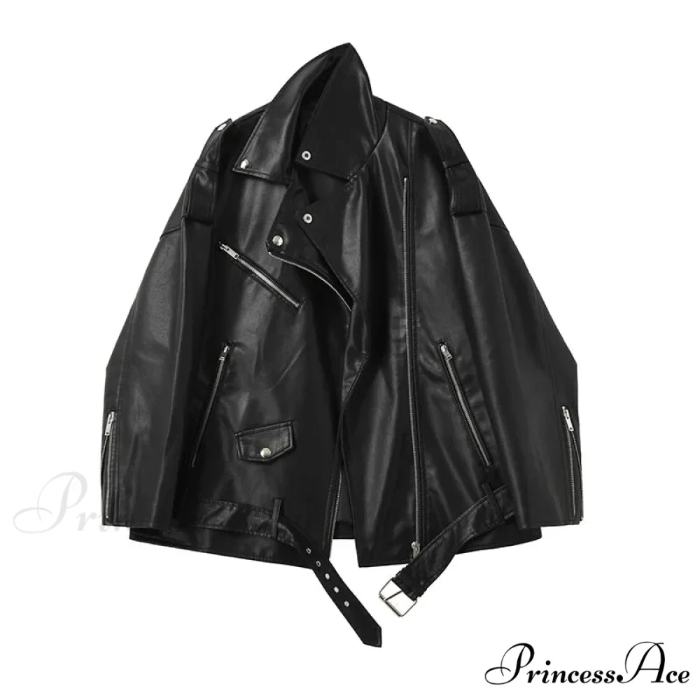 Faux Leather Cool Loose Coat - Image 3