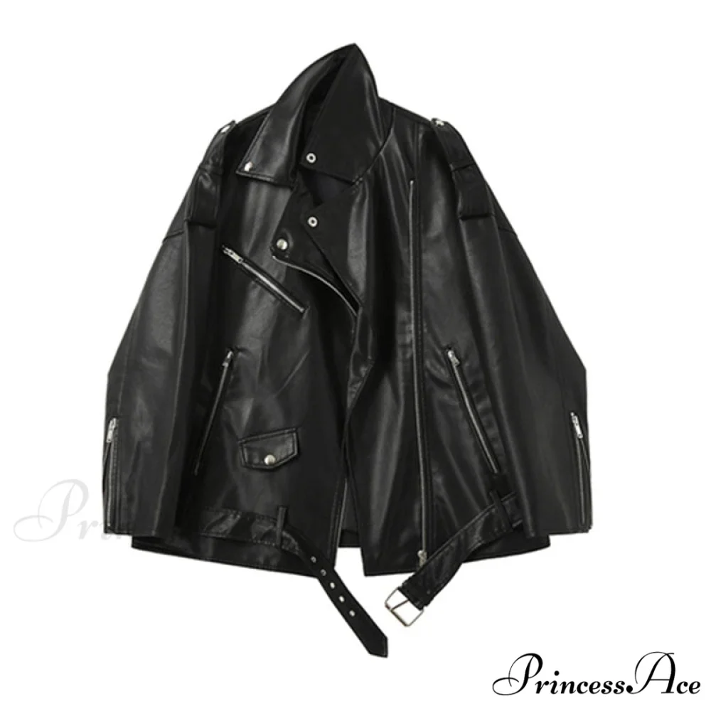 Faux Leather Cool Loose Coat - Image 8