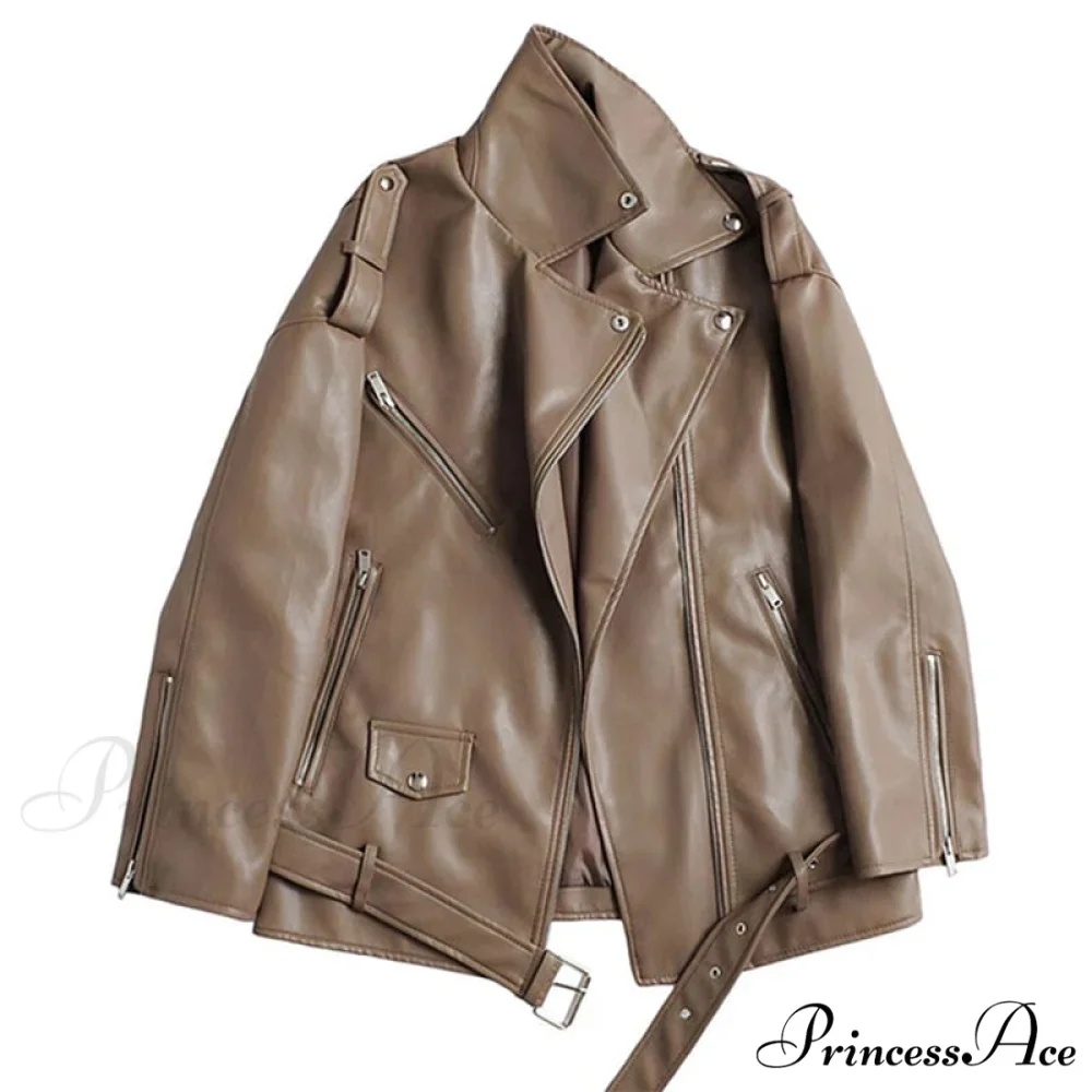 Faux Leather Cool Loose Coat - Image 9
