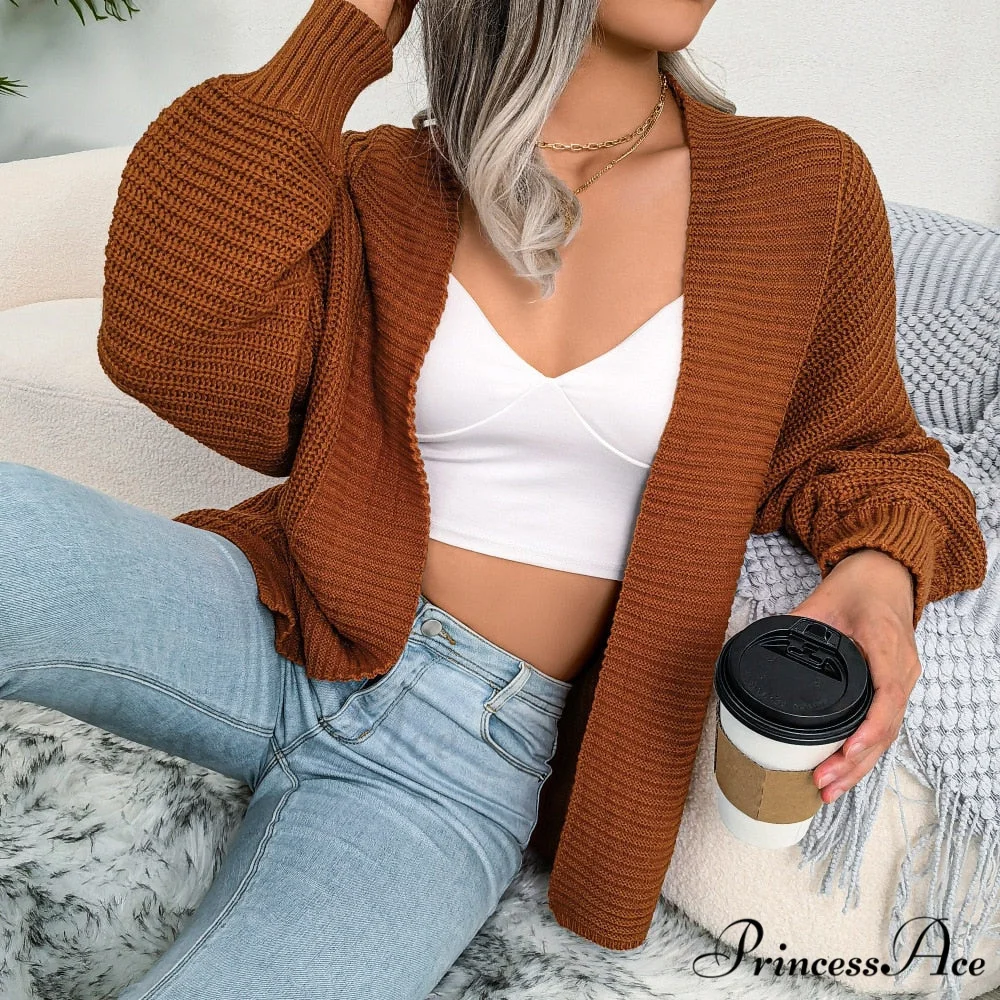 Long Sleeve Solid Color Knitted Cardigan Coat - Image 3