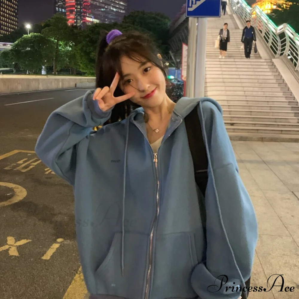 Korean Version Zip Up Loose Oversized Hoodie - Image 10