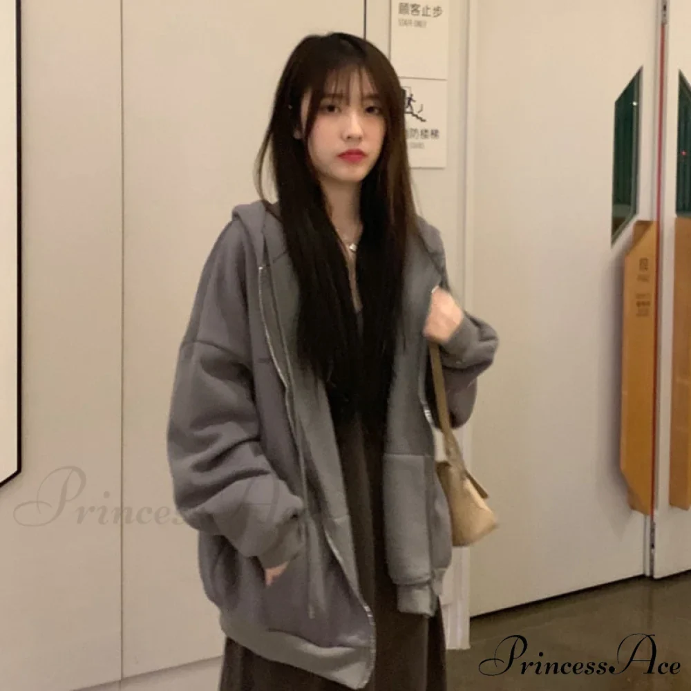 Korean Version Zip Up Loose Oversized Hoodie - Image 11