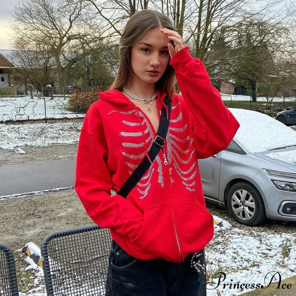 Gothic Skeleton Print Hoodies - Image 10