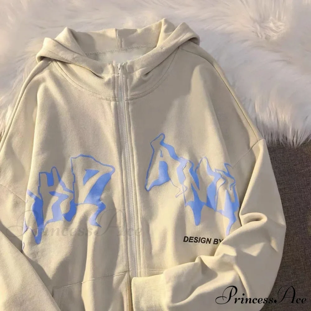 Letter Print Zip Up Hoodies - Image 2