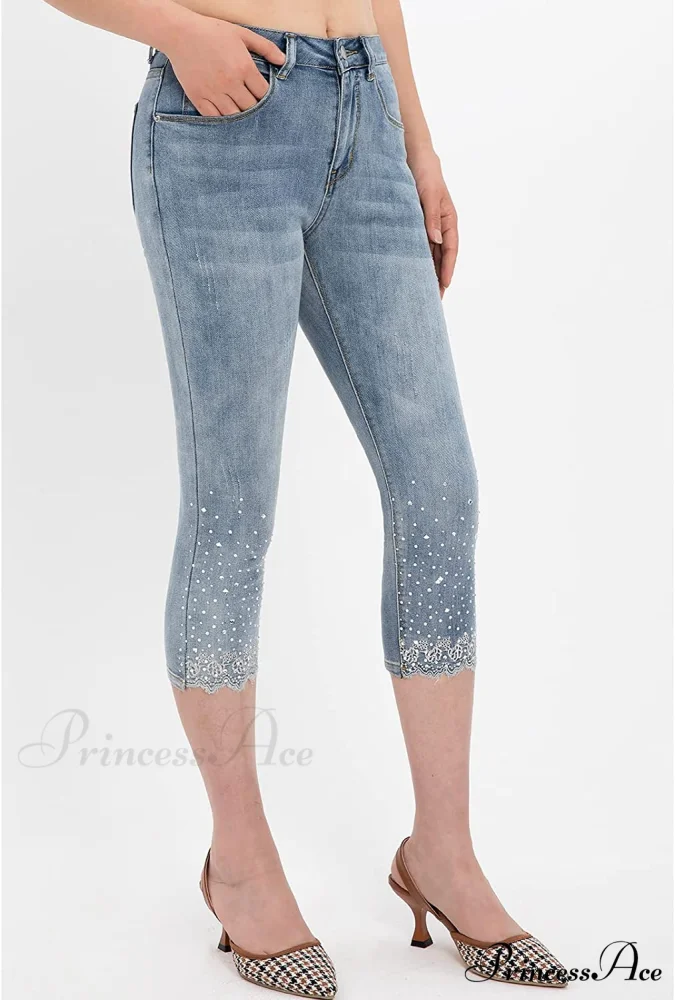 Capri Jeans Embroidered Stretch Mid-Rise Skinny Cropped Denim Capris - Image 10