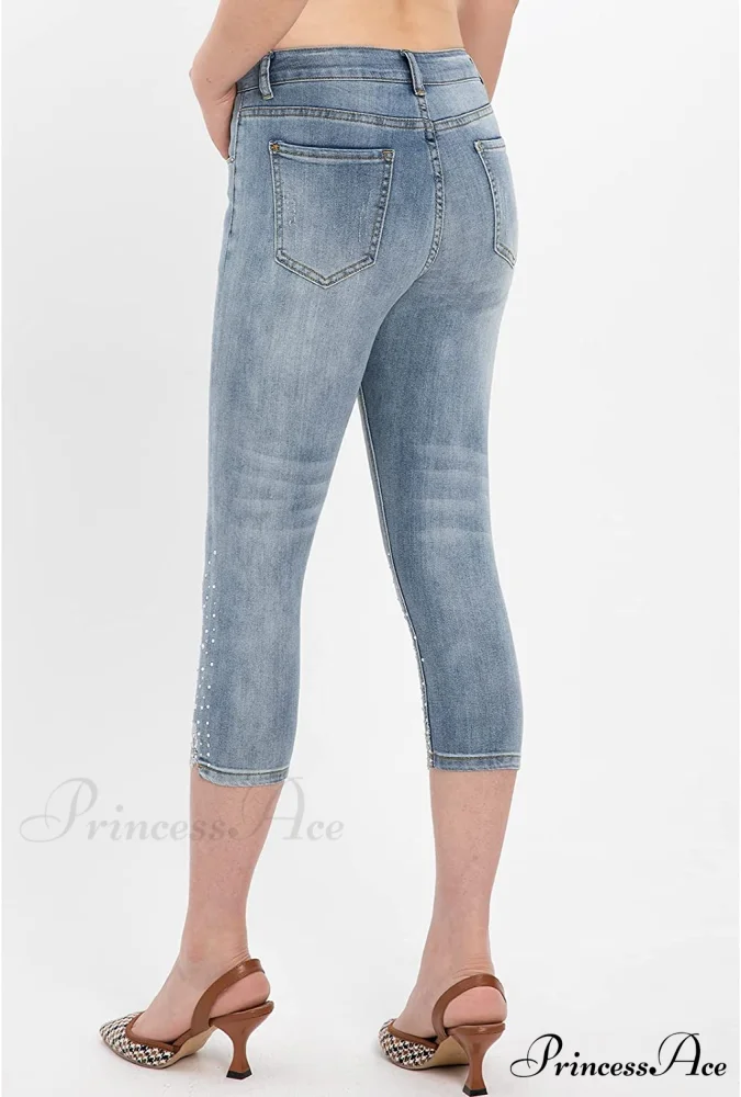 Capri Jeans Embroidered Stretch Mid-Rise Skinny Cropped Denim Capris - Image 11