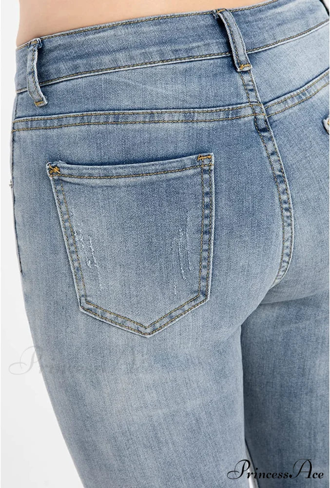 Capri Jeans Embroidered Stretch Mid-Rise Skinny Cropped Denim Capris - Image 12
